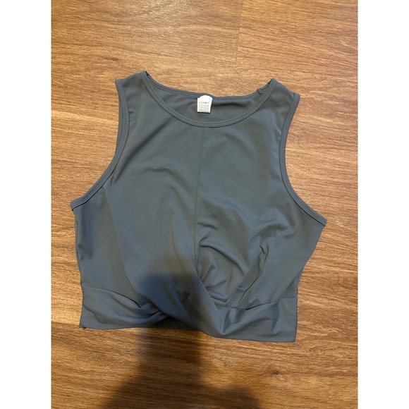 90 Degree By Reflex Tops - 90 Degree by Reflex Womens Twisted Front Crop Tank Top Slate Green Large Active